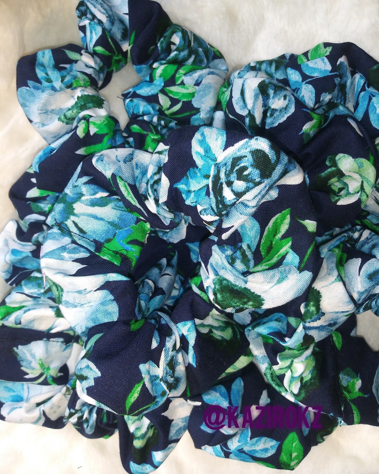 Navy blue Flower hair scrunchie