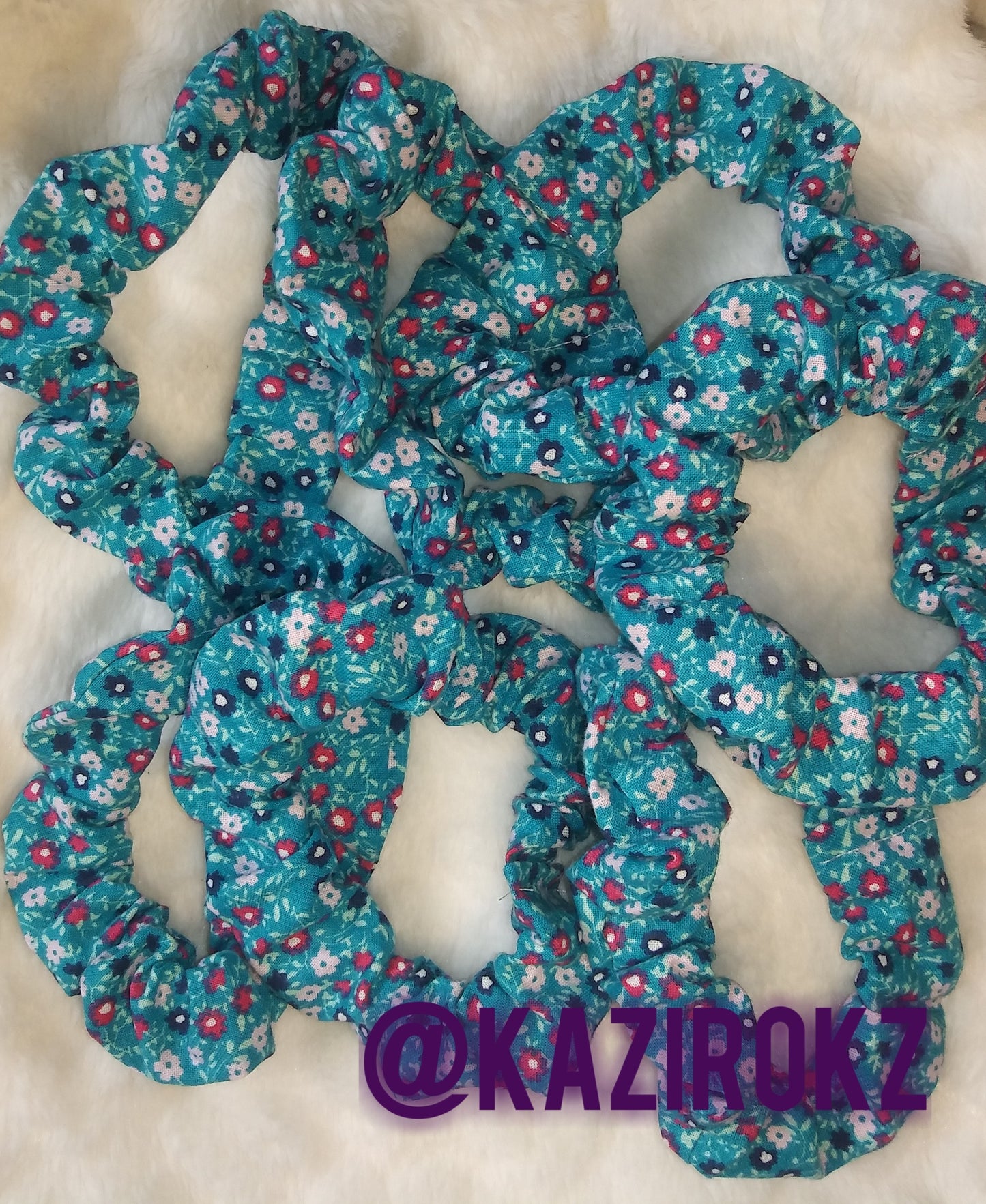 Turquoise Flower hair scrunchie