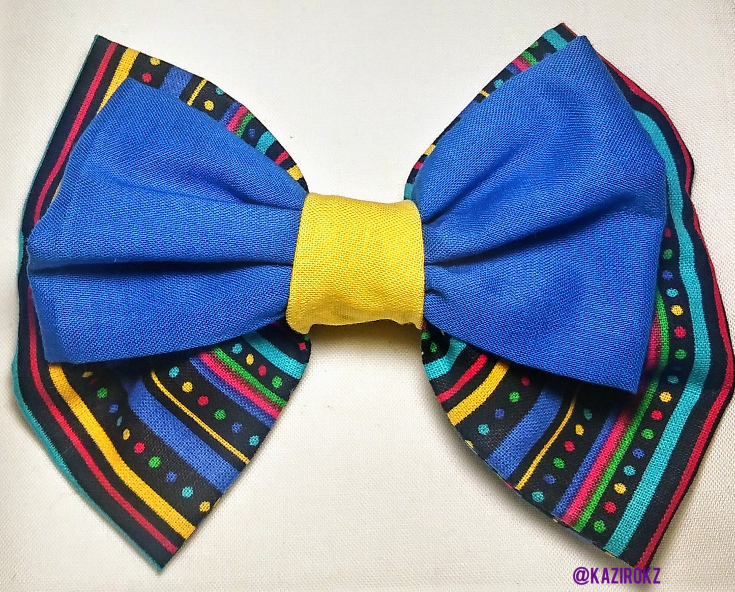 Royal Strips Hair Bow (unique hair bows)(Royal blue,yellow,black,strips)