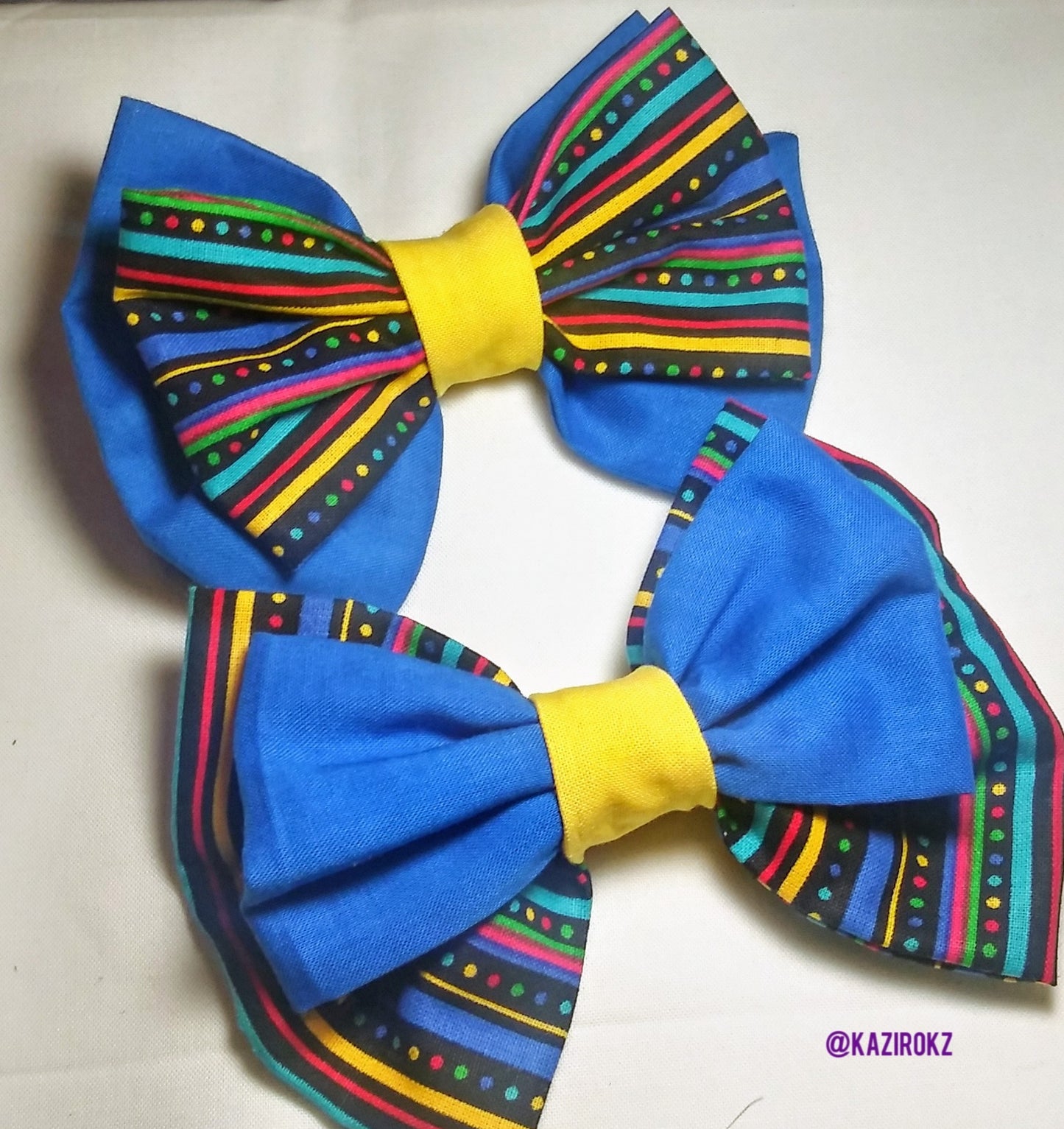 Royal Strips Hair Bow (unique hair bows)(Royal blue,yellow,black,strips)