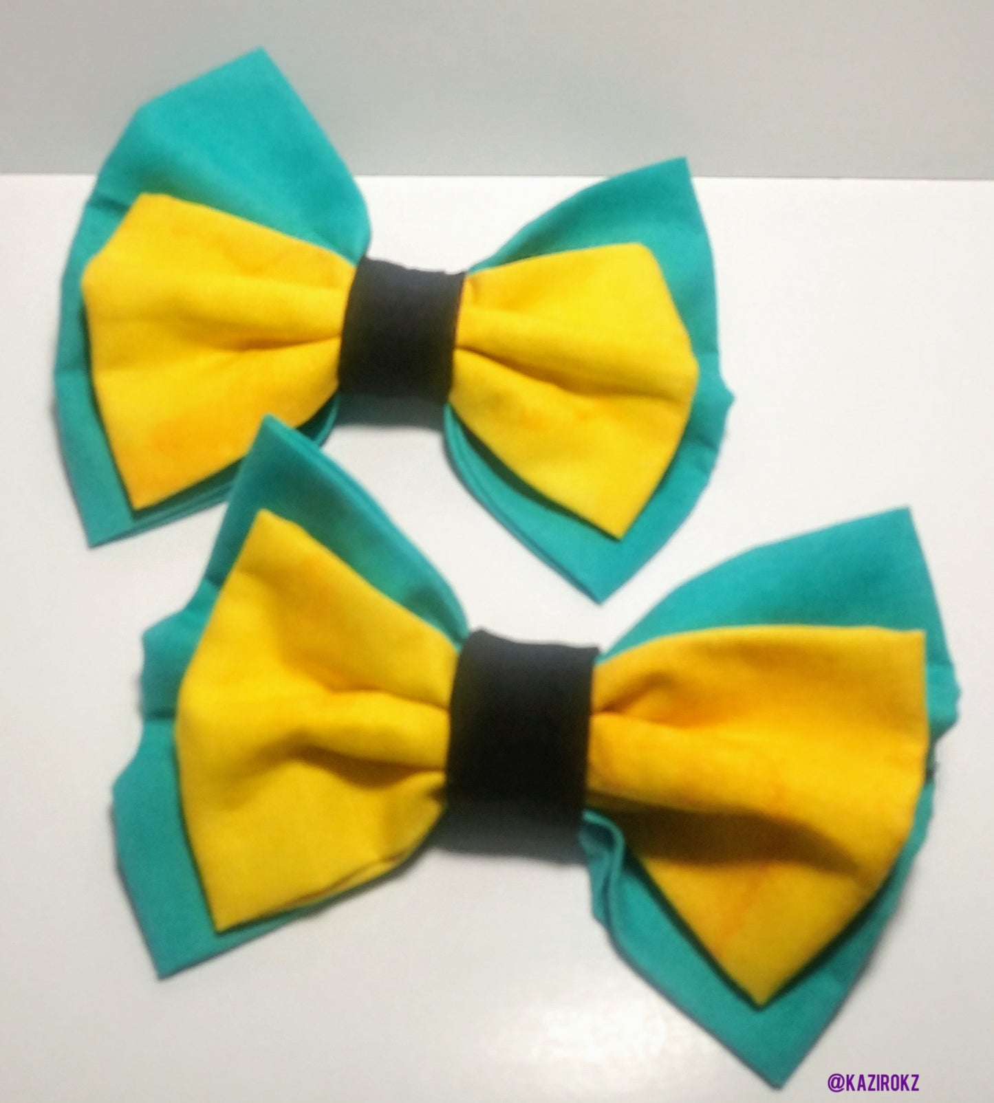 Turquoise/Yellow/Black Hair Bow