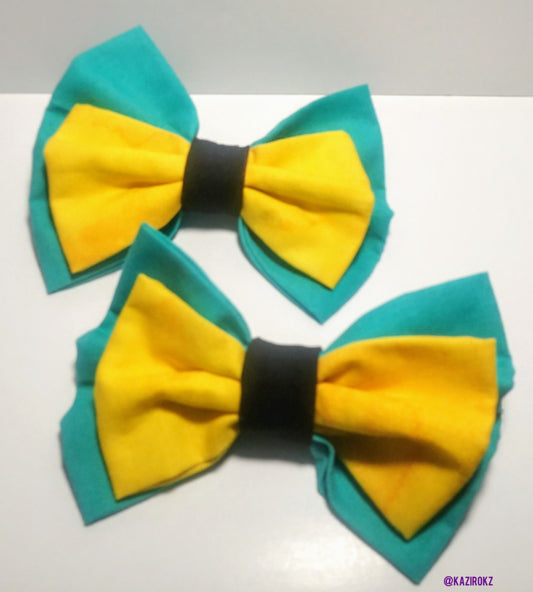 Turquoise/Yellow/Black Hair Bow