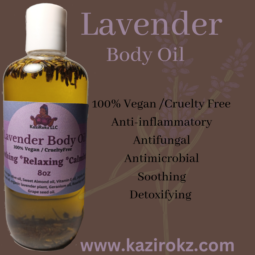 Lavender Body Oil (100% Vegan / Cruelty Free) 8oz Soothing Detoxifying Antibacterial Anti-aging Body Oil