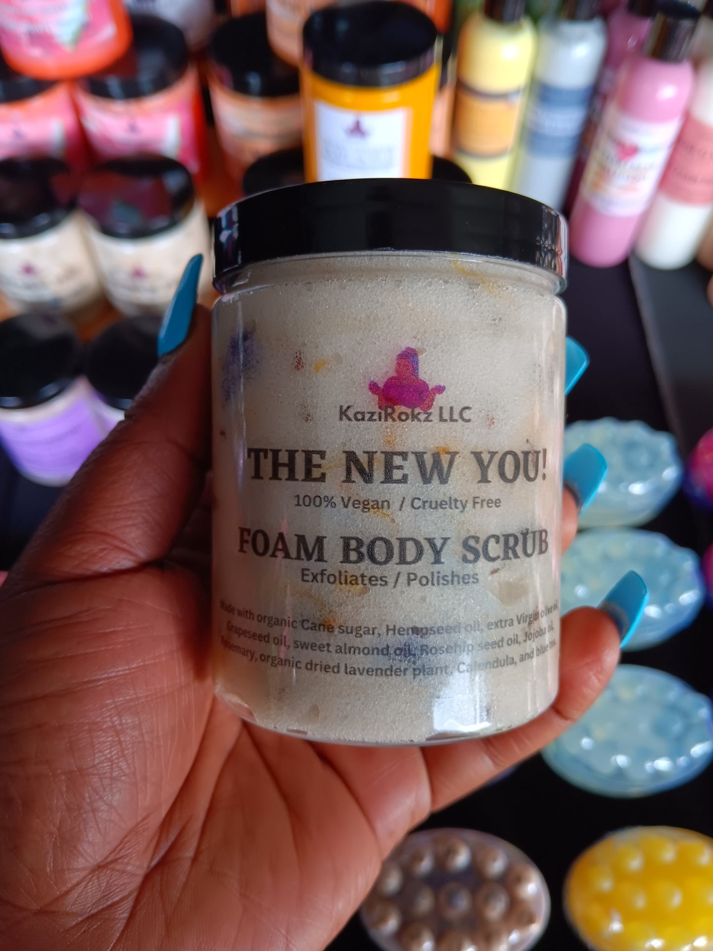 The New You! Foam Body Scrub, (exfoliate & polish)Skin firming, (100% vegan / Cruelty Free) 8oz