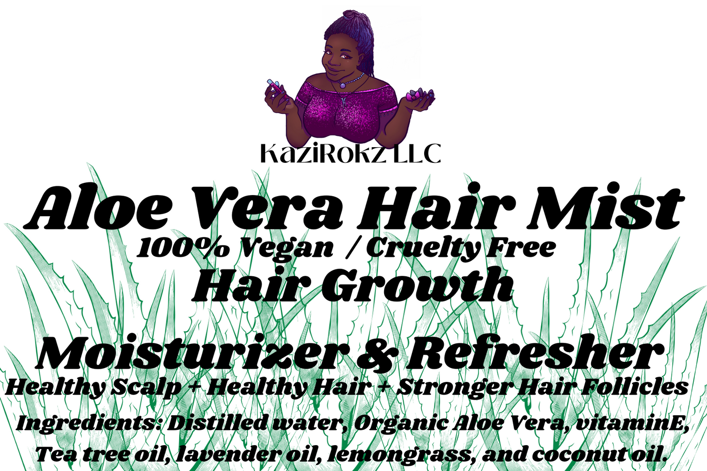 Aloe Vera Hair Mist (100% Vegan/ CrueltyFree) Hair Growth moisturizer and refresher. 4oz