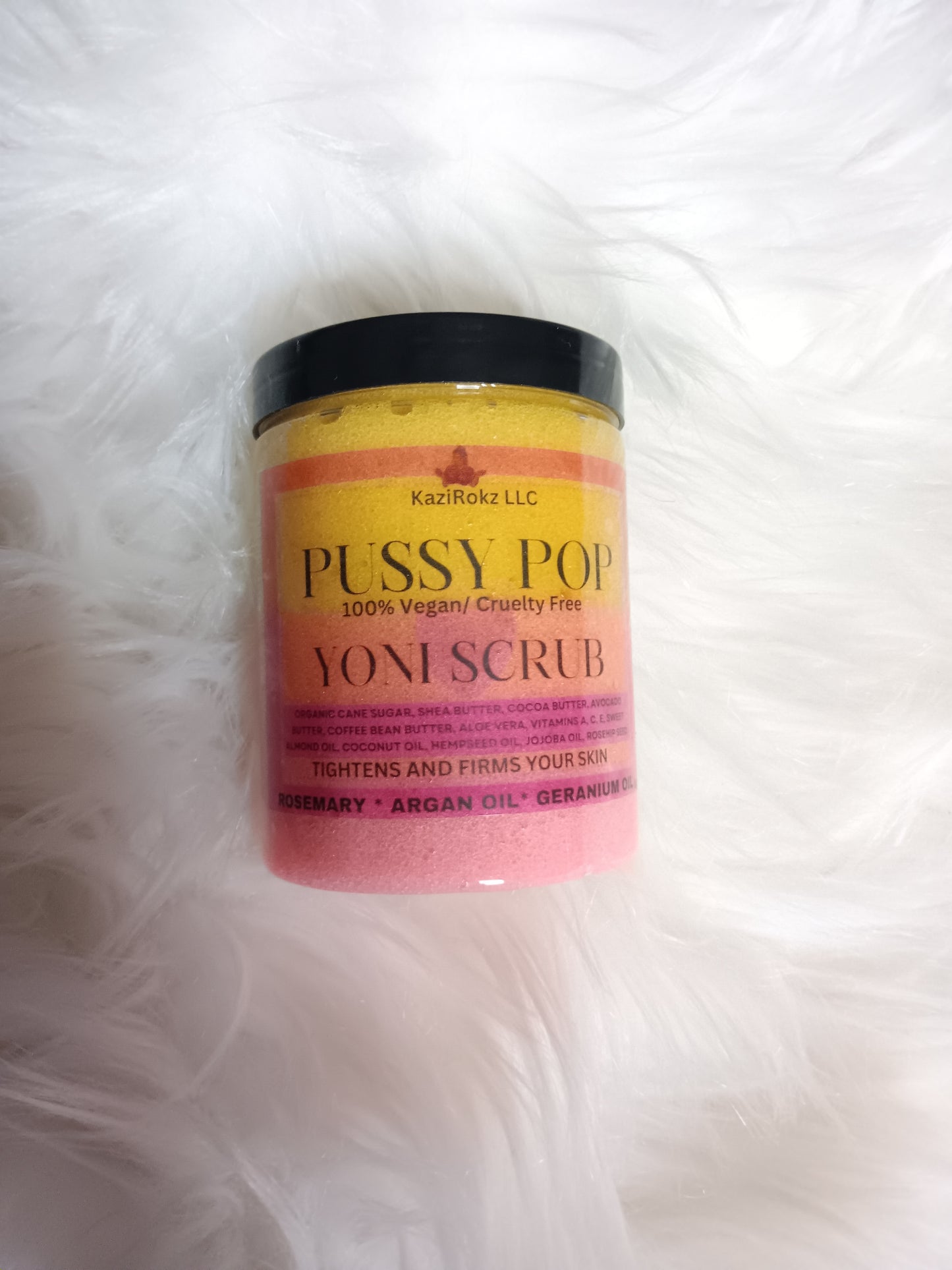 PUSSY POP YONI SCRUB 8oz, pH balance, preventing ingrown hair, skin tightening! 100% Vegan/ Cruelty Free YONI Care.