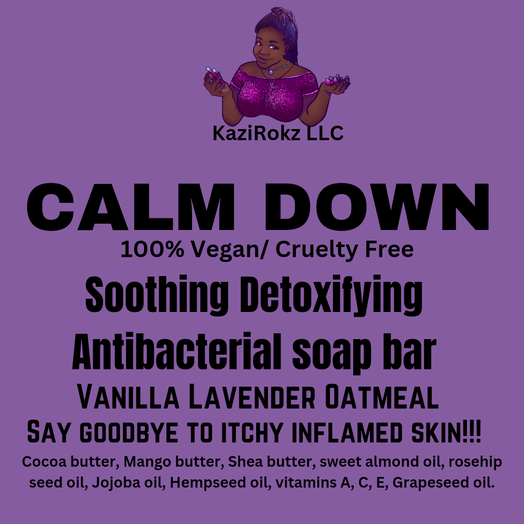 CALM DOWN! VANILLA LAVENDER OATMEAL! Soothing Detoxifying Antibacterial Anti-aging Anti-Itch Soap. 100% Vegan/Cruelty Free. Eczema Treatment, Psoriasis Treatment, Itchy skin/ Scalp treatment.