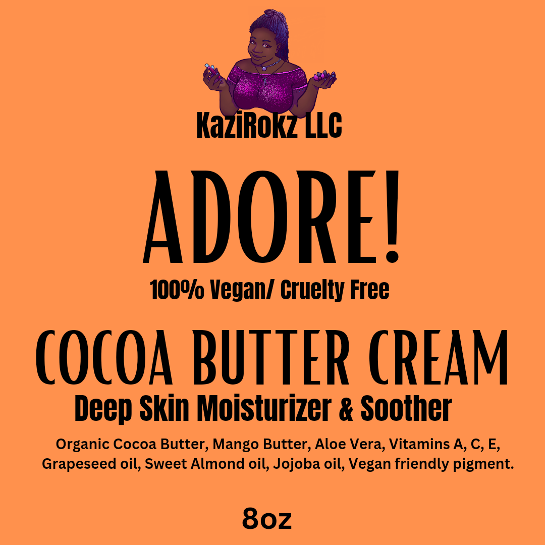 COCOA BUTTER CREAM BODY MOISTURIZER! GLOW UP! 100%Vegan/ Cruelty Free 8oz.