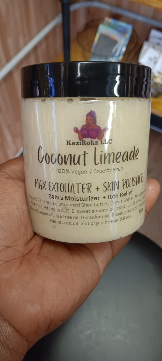 Coconut Limeade MAX EXFOLIATOR + SKINPOLISHER "100% Vegan/ Cruelty Free Body Scrub" (Hemp FOAMINGBodyScrub)8oz.