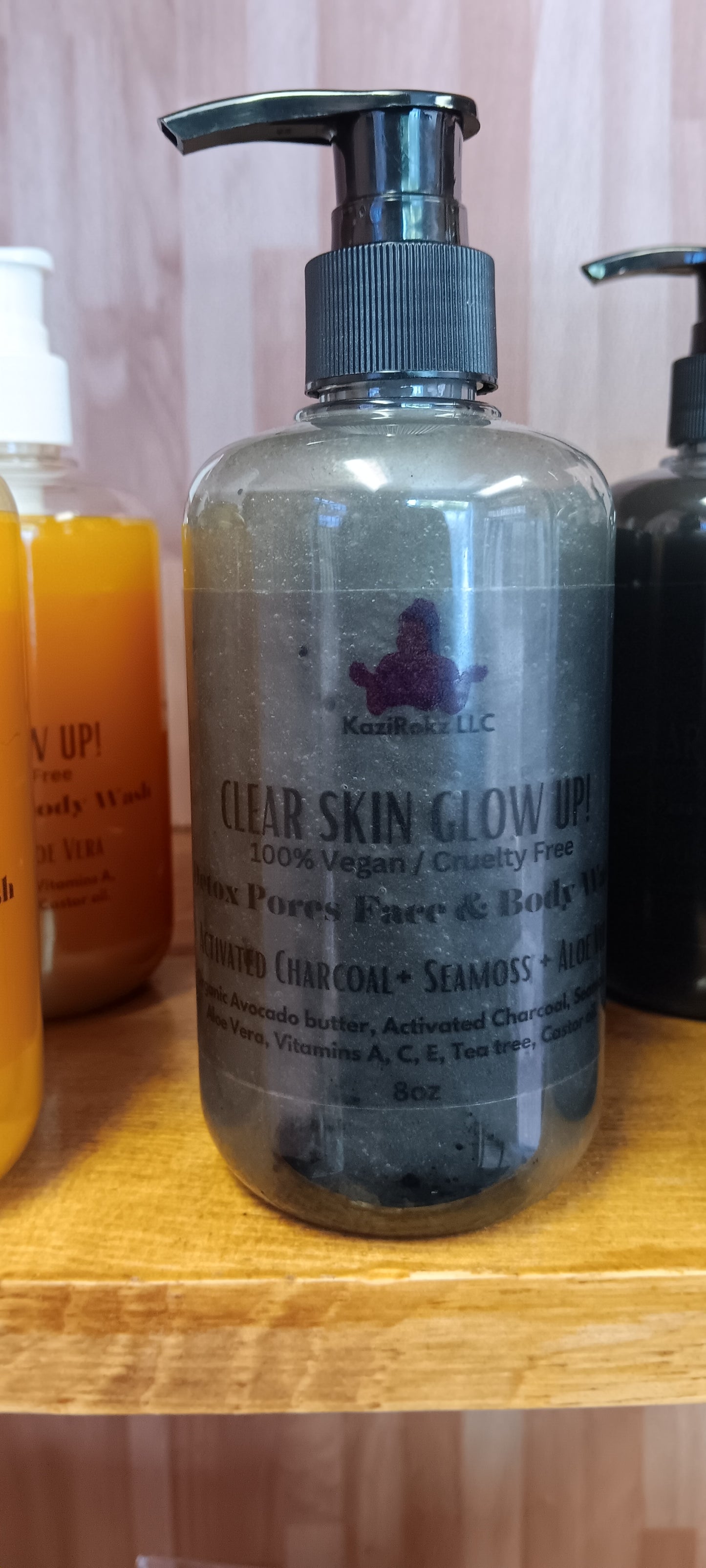 Clear Skin Glow Up! Detox Pores  Face and Body wash. 100% Vegan/ Cruelty Free. Activated Charcoal + Seamoss + Aloe Vera