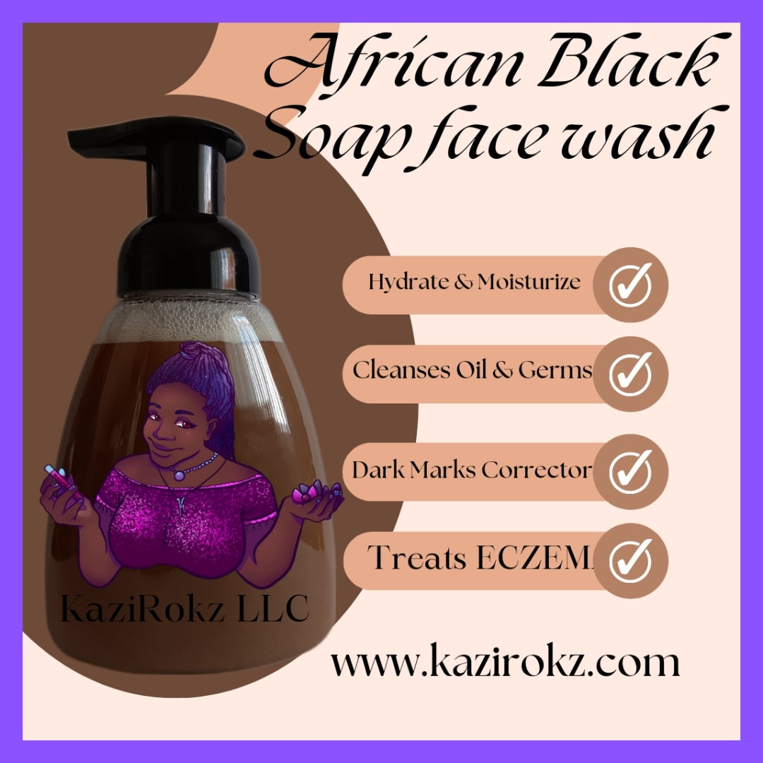 Pure Beauty African Black SOAP  Face Wash, FOAM Facial Wash (100% Vegan/ CrueltyFree)10oz.