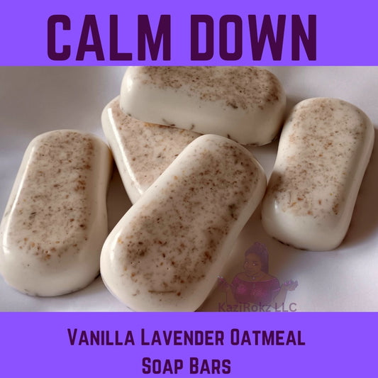 CALM DOWN! VANILLA LAVENDER OATMEAL! Soothing Detoxifying Antibacterial Anti-aging Anti-Itch Soap. 100% Vegan/Cruelty Free. Eczema Treatment, Psoriasis Treatment, Itchy skin/ Scalp treatment.