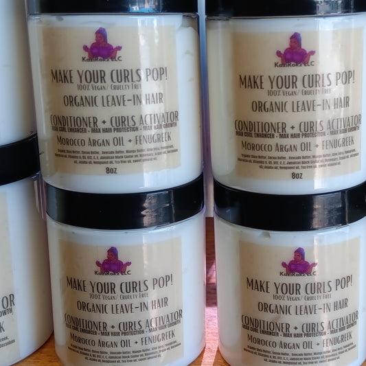 MAKE YOUR CURLS POP! ORGANIC LEAVE-IN HAIR CONDITIONER + CURLS ACTIVATOR! 100% Vegan/ Cruelty Free 8oz