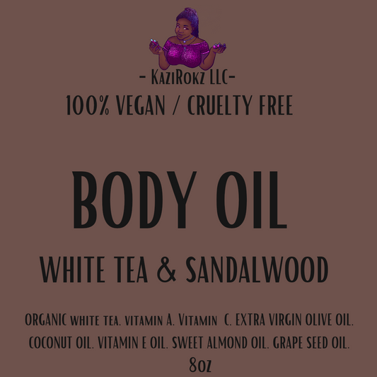 White Tea & Sandalwood Body Oil. 100% Vegan/ Cruelty Free 🌱 🐷. 8oz, Moisturizing Skin Therapy.