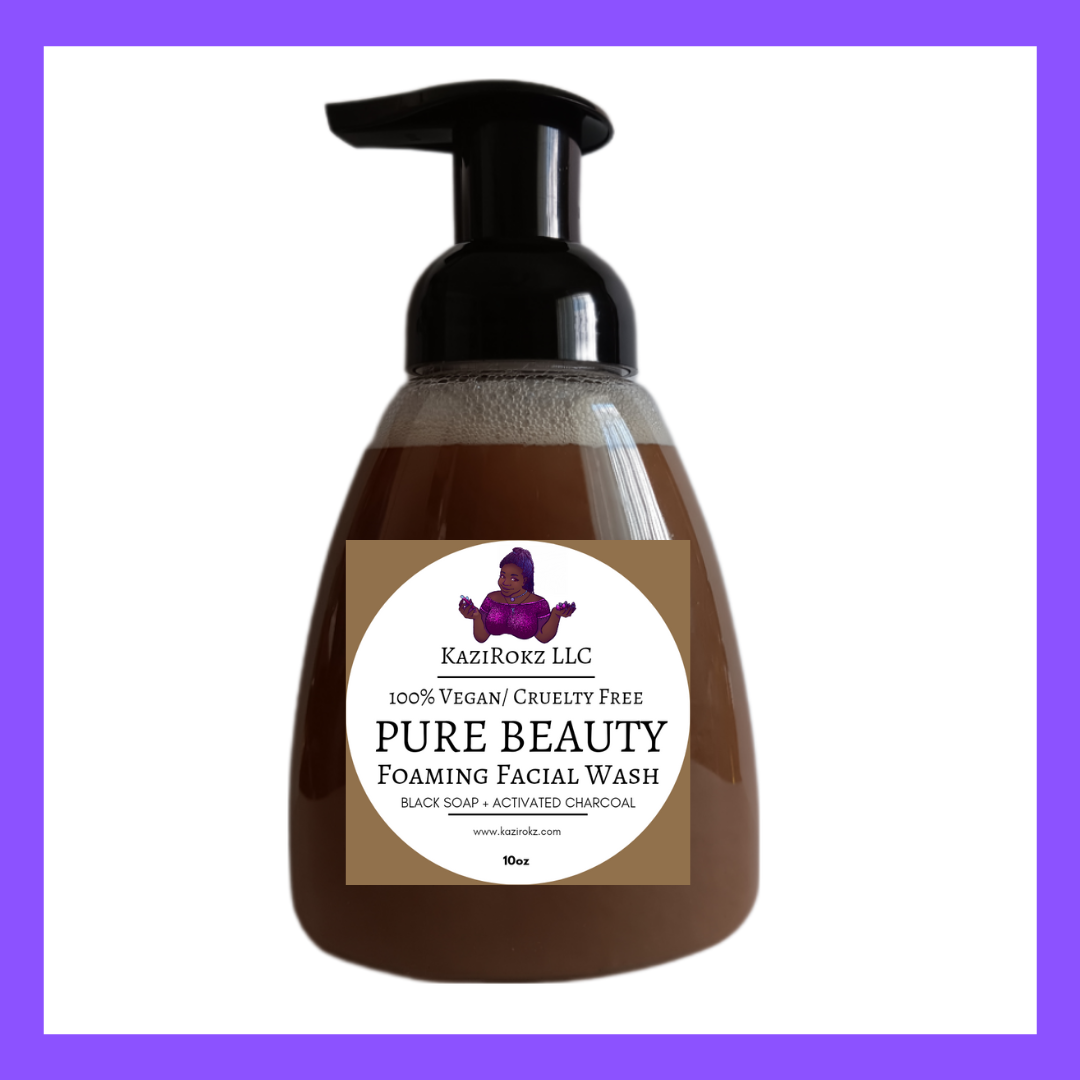 Pure Beauty African Black SOAP  Face Wash, FOAM Facial Wash (100% Vegan/ CrueltyFree)10oz.