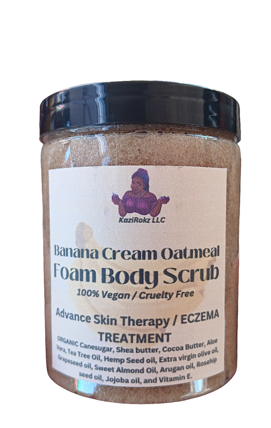 Banana Cream Oatmeal Foam Body Scrub! 8oz. Advanced Skin Therapy Eczema Treatment. 100% Vegan/ Cruelty Free.