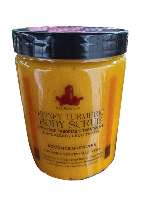 Honey Turmeric Body Scrub Psoriasis Treatment, 100% Vegan/ Cruelty Free. Brightens dark marks.