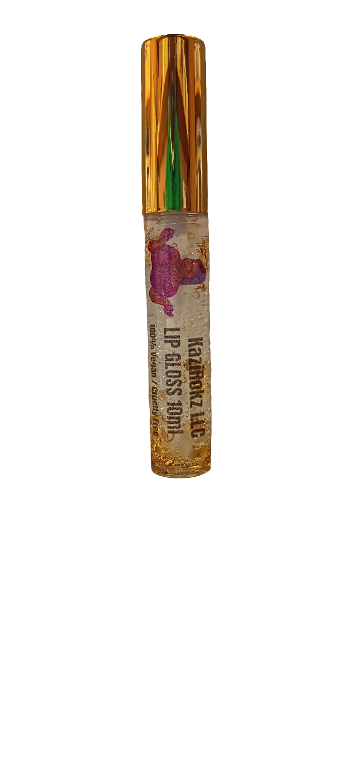 Golden Girl Lip Gloss! 100% Vegan/ Cruelty Free 10ml. Clear lip gloss with gold flakes.