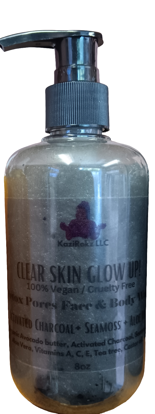 Clear Skin Glow Up! Detox Pores  Face and Body wash. 100% Vegan/ Cruelty Free. Activated Charcoal + Seamoss + Aloe Vera