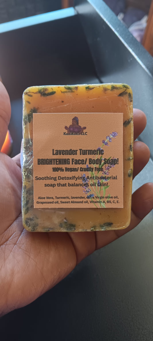 Lavender Turmeric BRIGHTENING Face/ Body Soap! 100% Vegan/ Cruelty Free. Soothing Detoxifying Antibacterial soap that balances oily skin.