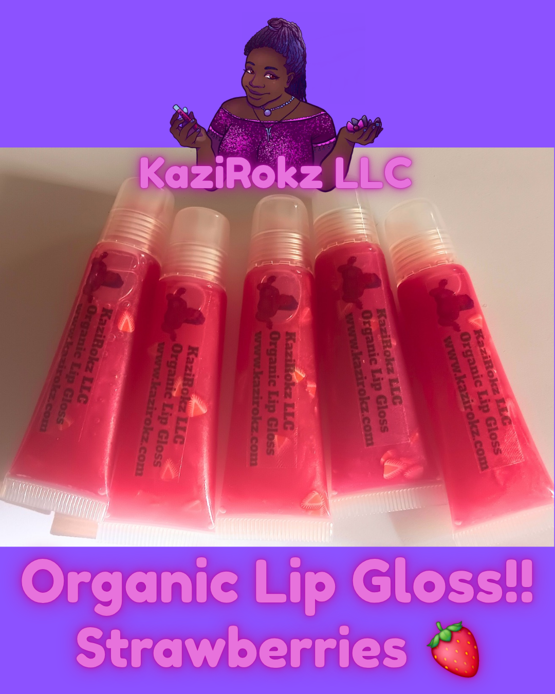 Strawberry Passion Lip Gloss. Organic Lip Gloss. 100% Vegan/ Cruelty Free. Luxurious Lip Gloss. High Quality Lip Moisturizer
