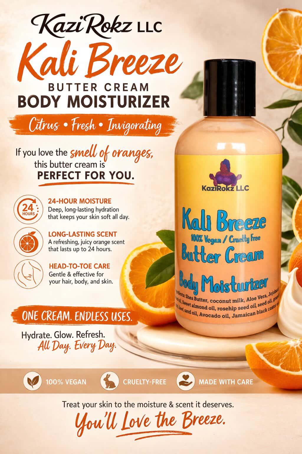 Kali Breeze Butter Cream Body moisturizer. 100% Vegan/ Cruelty Free. 8oz