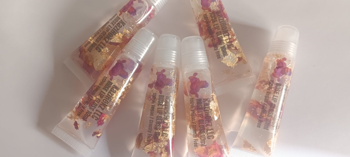 Golden Girl With Roses! Organic Lip gloss. 100% Vegan/ Cruelty Free. Luxurious Lip Gloss. High quality Lip care.