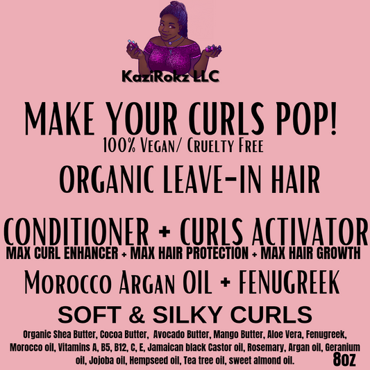 MAKE YOUR CURLS POP! ORGANIC LEAVE-IN HAIR CONDITIONER + CURLS ACTIVATOR! 100% Vegan/ Cruelty Free 8oz Soft & Silky