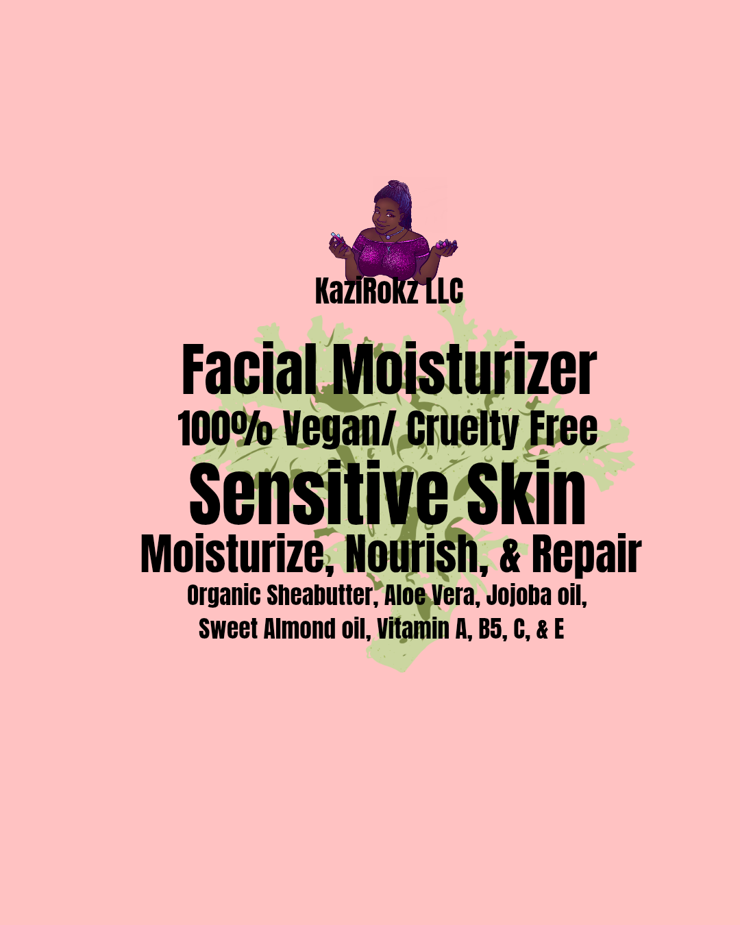Facial Moisturizer Sensitive Skin. 100% Vegan/ Cruelty Free. Moisturize, Nourish, & Repair