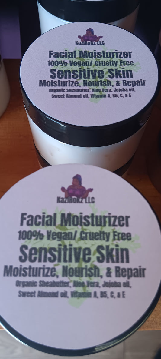 Facial Moisturizer Sensitive Skin. 100% Vegan/ Cruelty Free. Moisturize, Nourish, & Repair