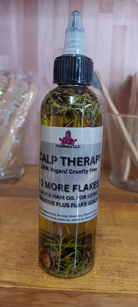 Scalp Therapy Hair Oil. Sensitive scalp and Flakes 100% Vegan/ Cruelty Free. 8oz. Organic hair growth.