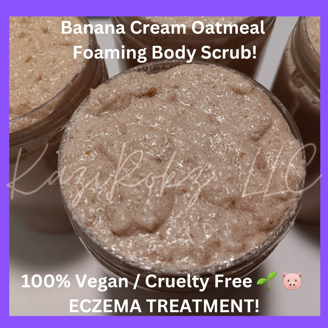 Banana Cream Oatmeal Foam Body Scrub! 8oz. Advanced Skin Therapy Eczema Treatment. 100% Vegan/ Cruelty Free.