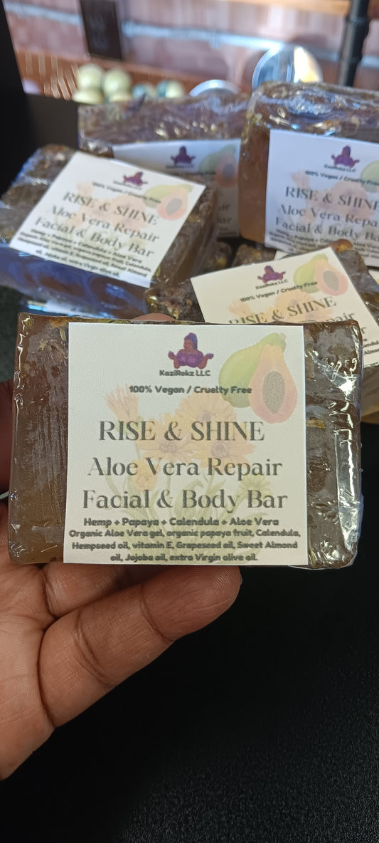 Rise & SHINE Aloe Vera Repair Facial & Body Soap Bar! Papaya & Calendula.