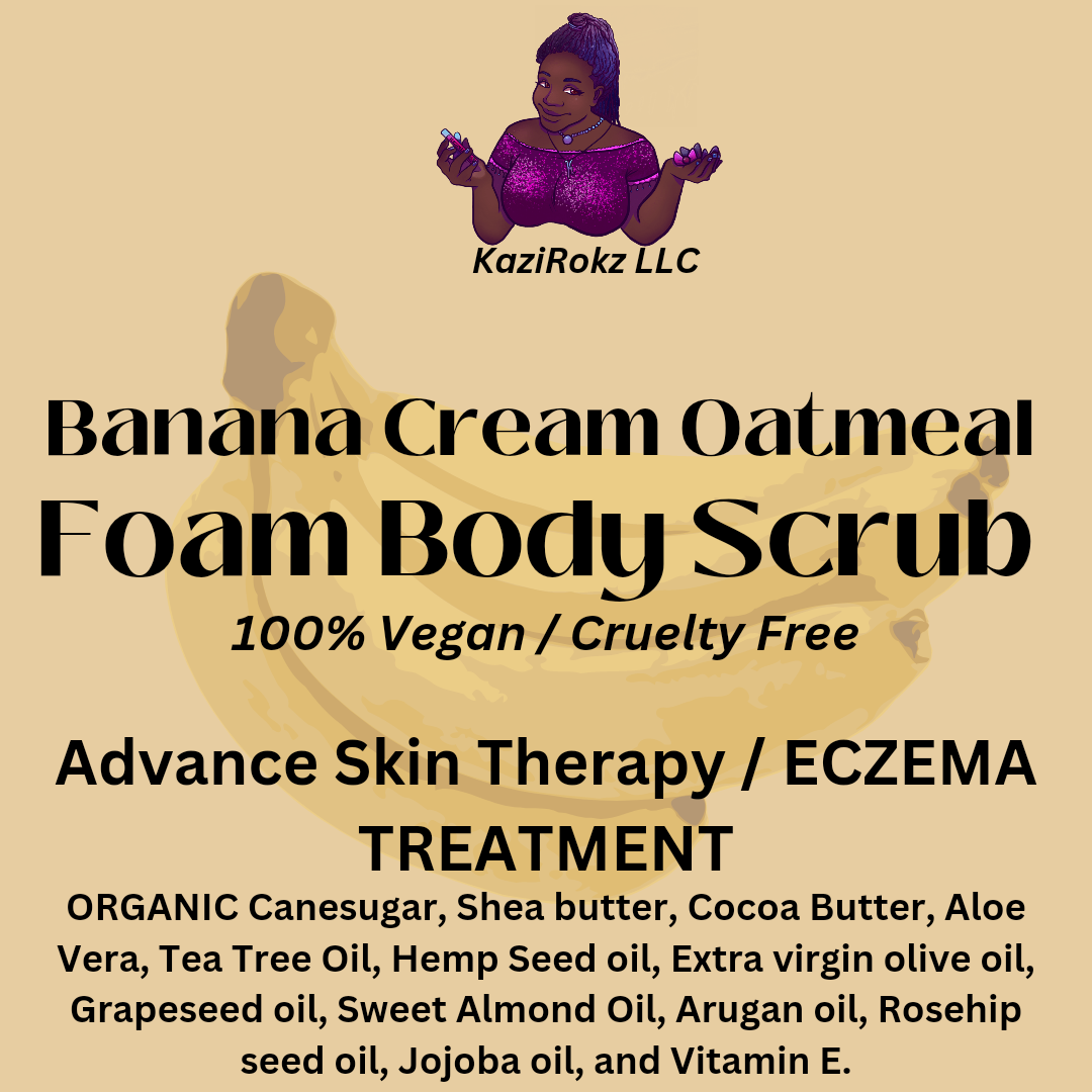 Banana Cream Oatmeal Foam Body Scrub! 8oz. Advanced Skin Therapy Eczema Treatment. 100% Vegan/ Cruelty Free.