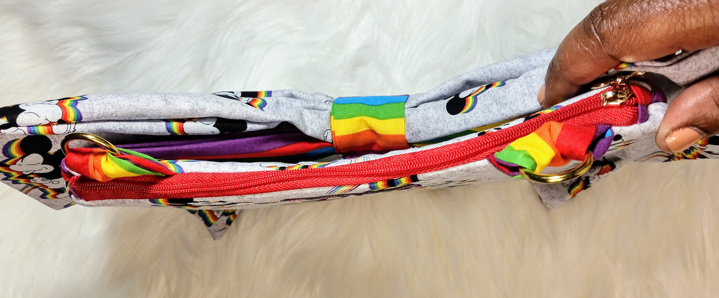 Mickey Mouse Rainbow Bow🌈 Cross strap / Clutch Purse (Gray/ Rainbow)