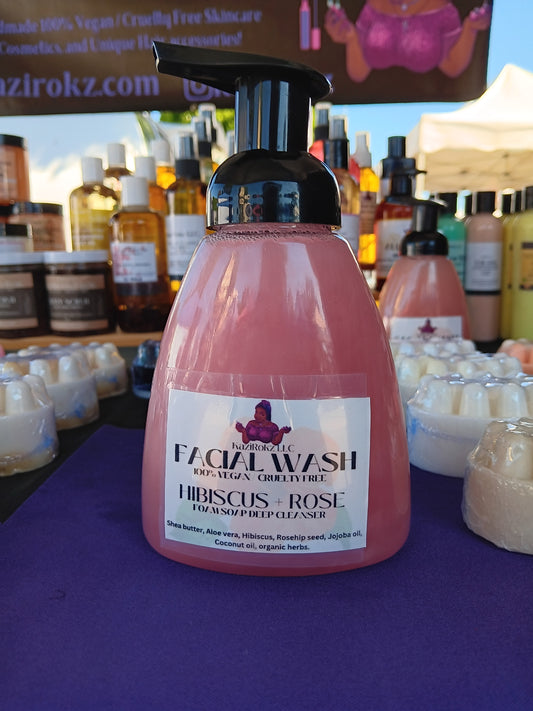 Hibiscus & Rose Facial Wash (Foam soap)100% Vegan / Cruelty Free, 10oz pump bottle