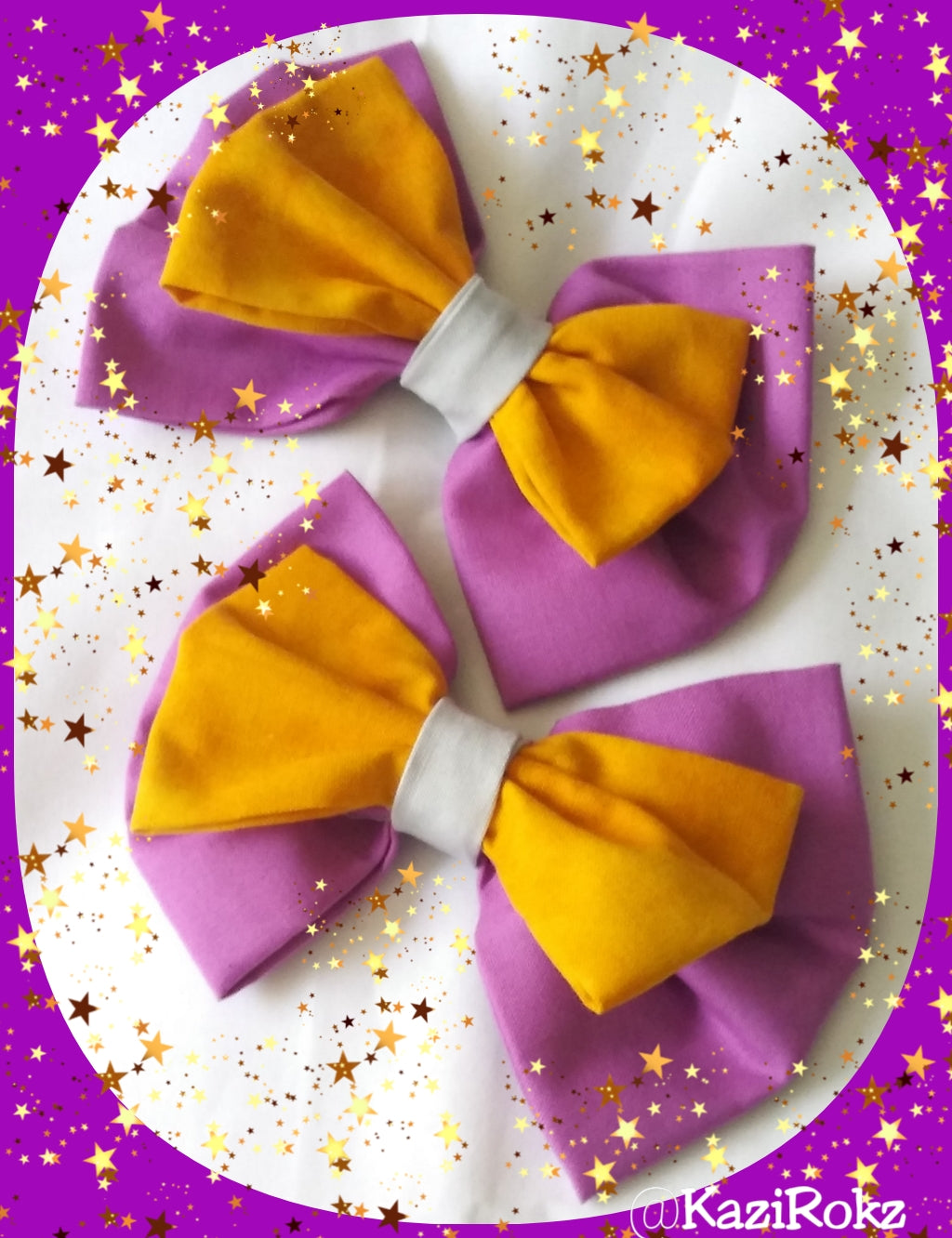 Purple & Gold with Gray Hair Bows