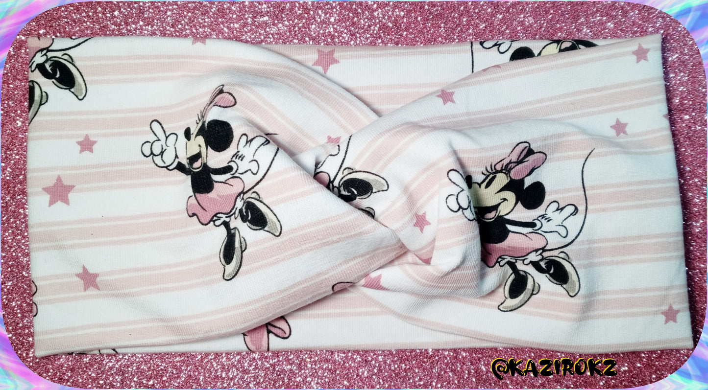 Minnie Mouse Knotted Headwrap (white/light pink/stars)