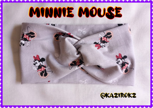 Minnie Mouse Knotted Headwrap (Gray/white flower)