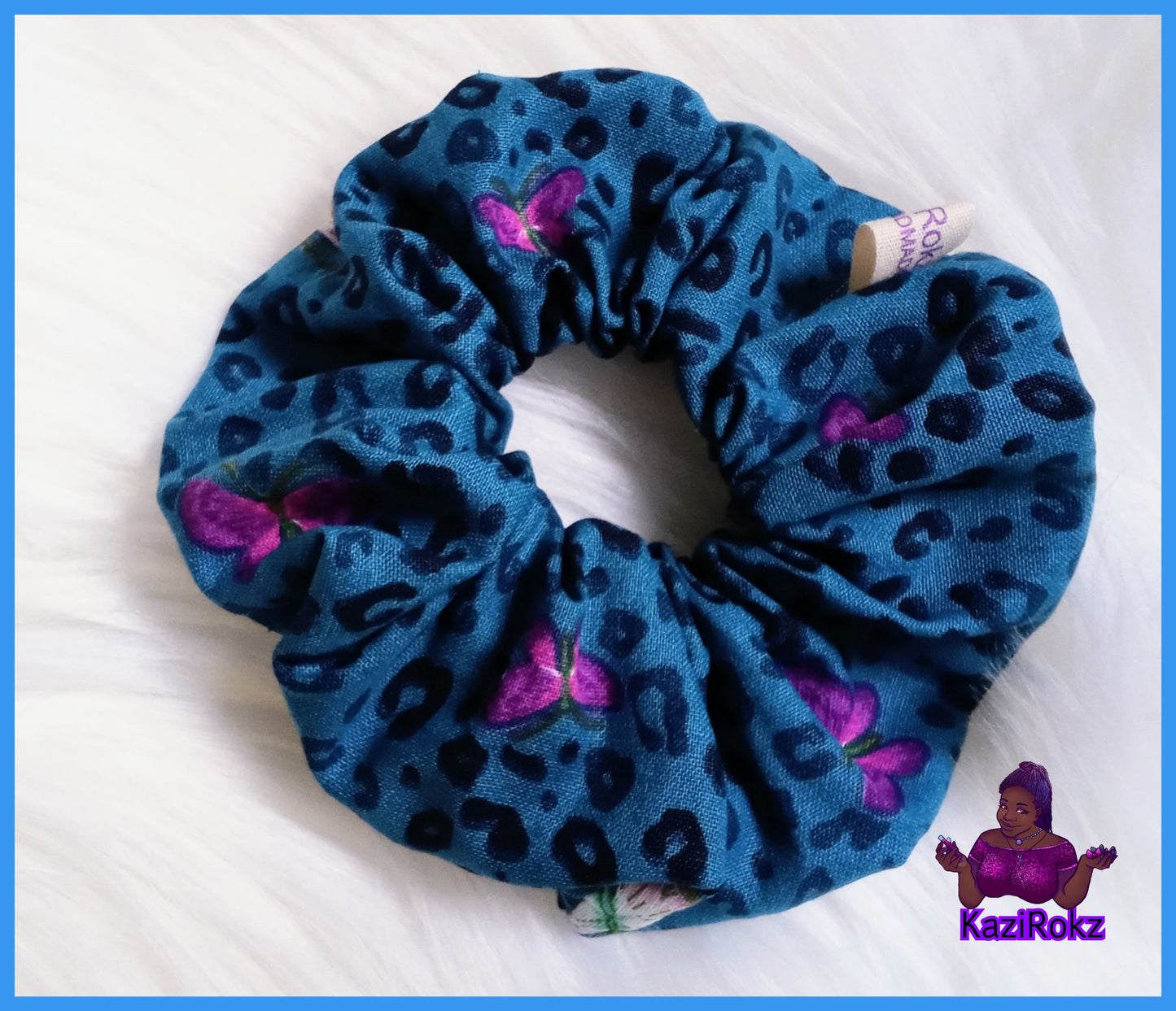 Turquoise Animal Print / Butterfly Hair Scrunchie