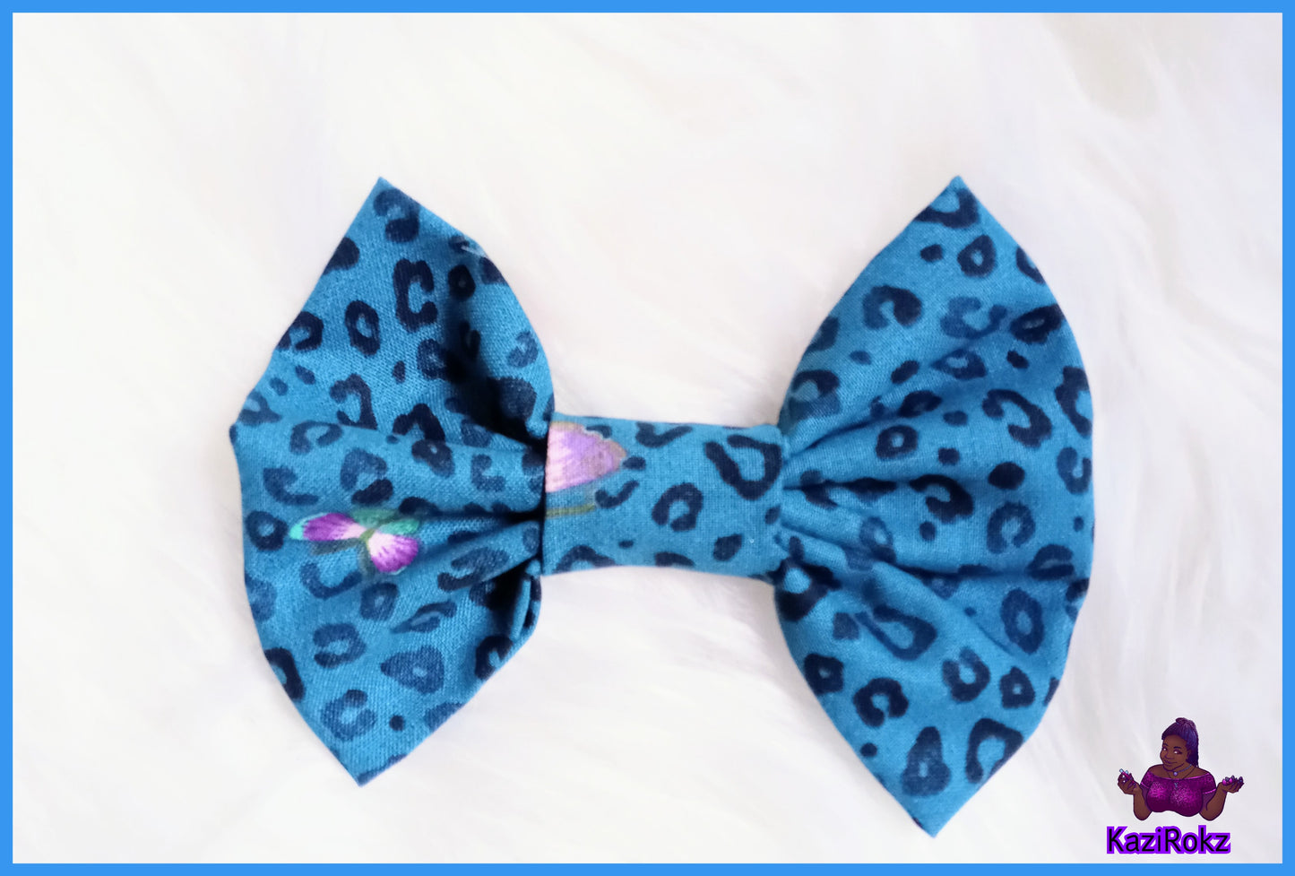 Turquoise Animal print / Butterfly Hair Bow