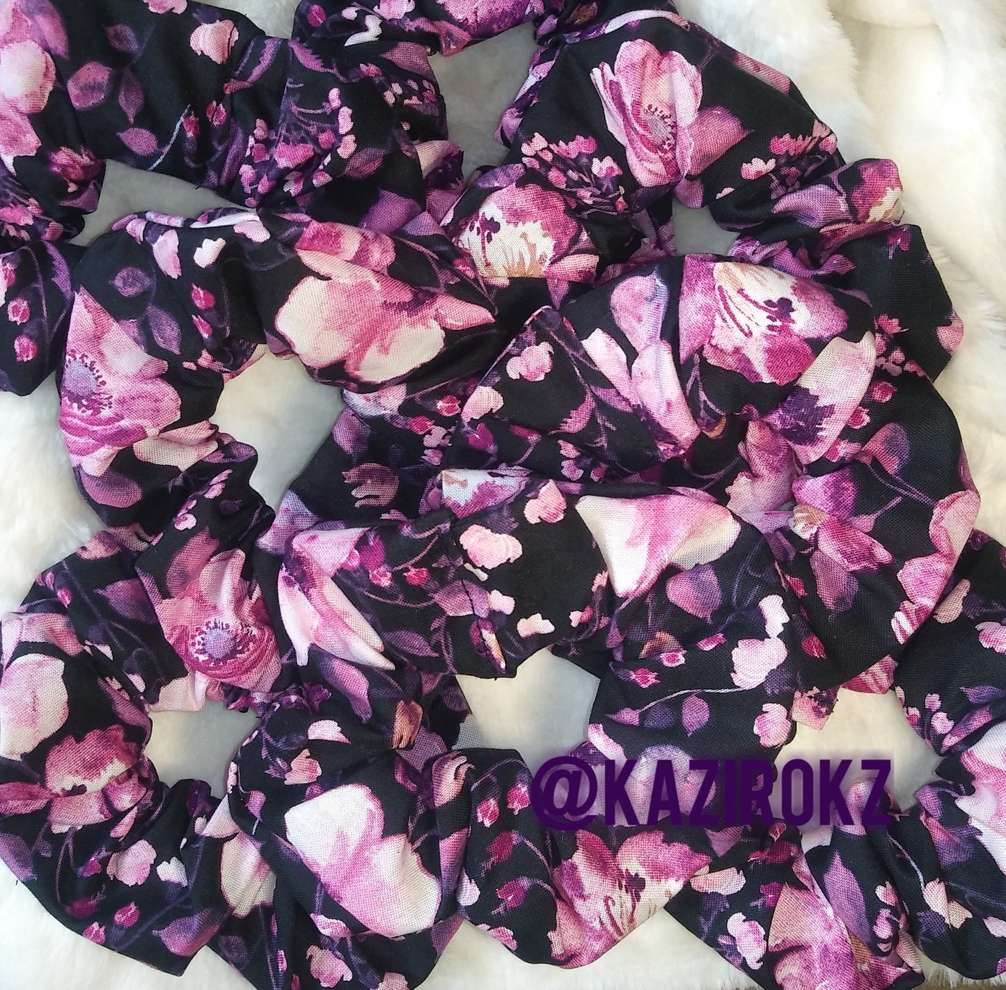 Purple & Pink Flower hair scrunchie