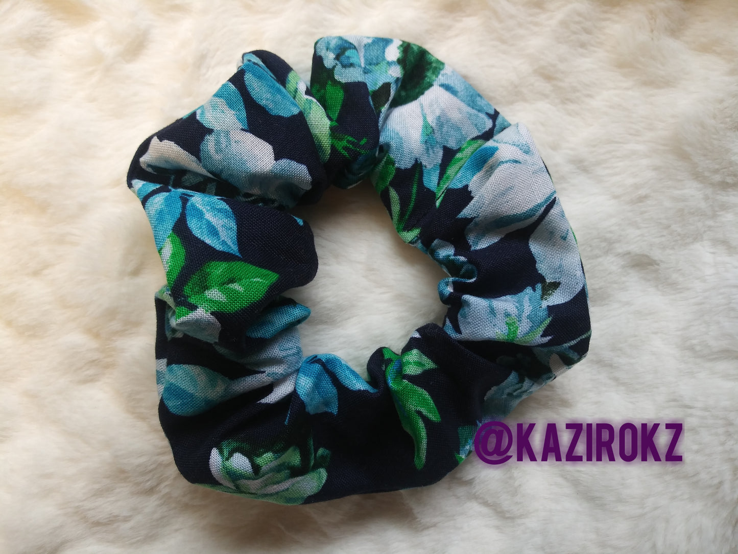 Navy blue Flower hair scrunchie