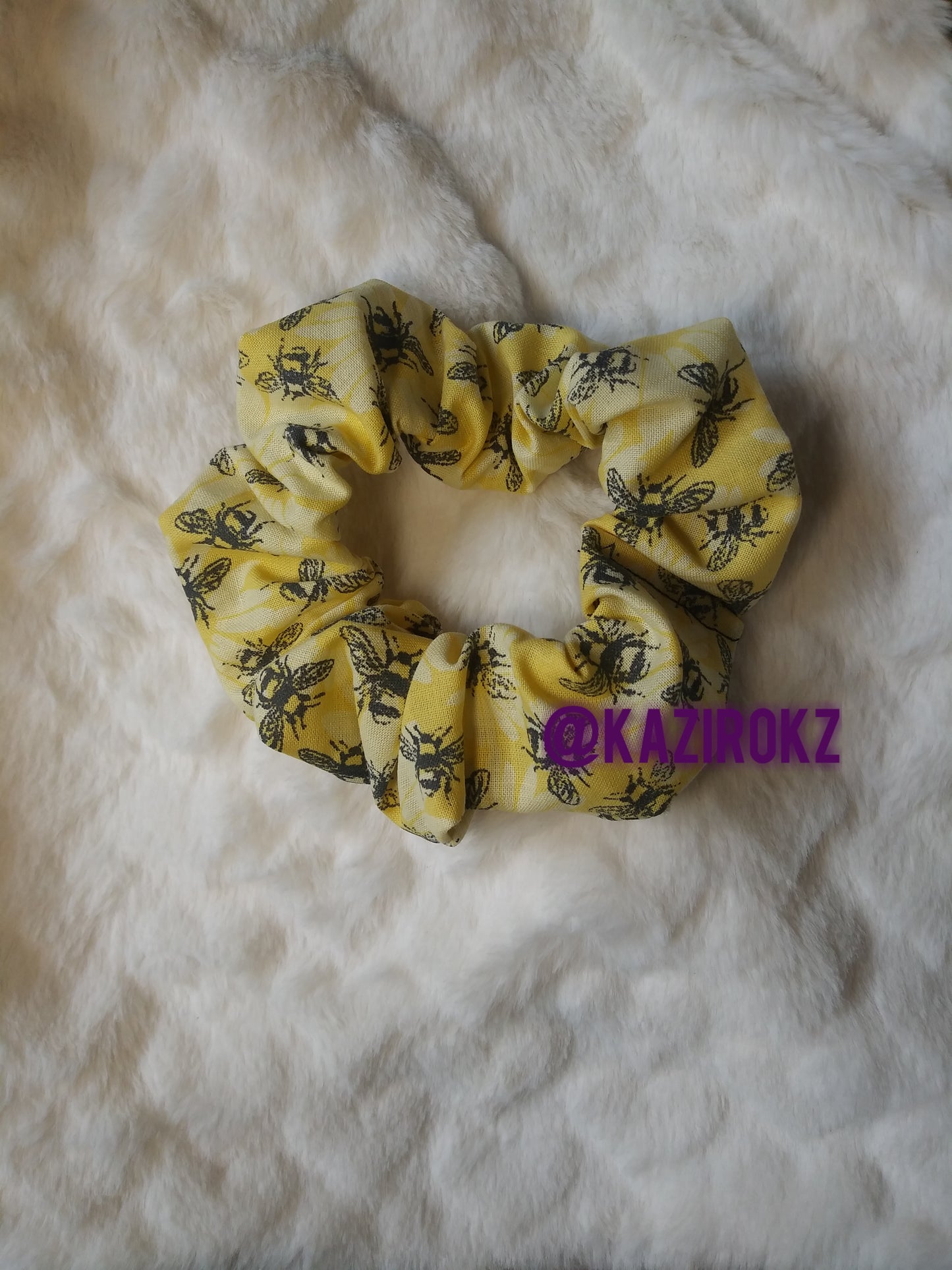 Yellow bumblebees hair scrunchie
