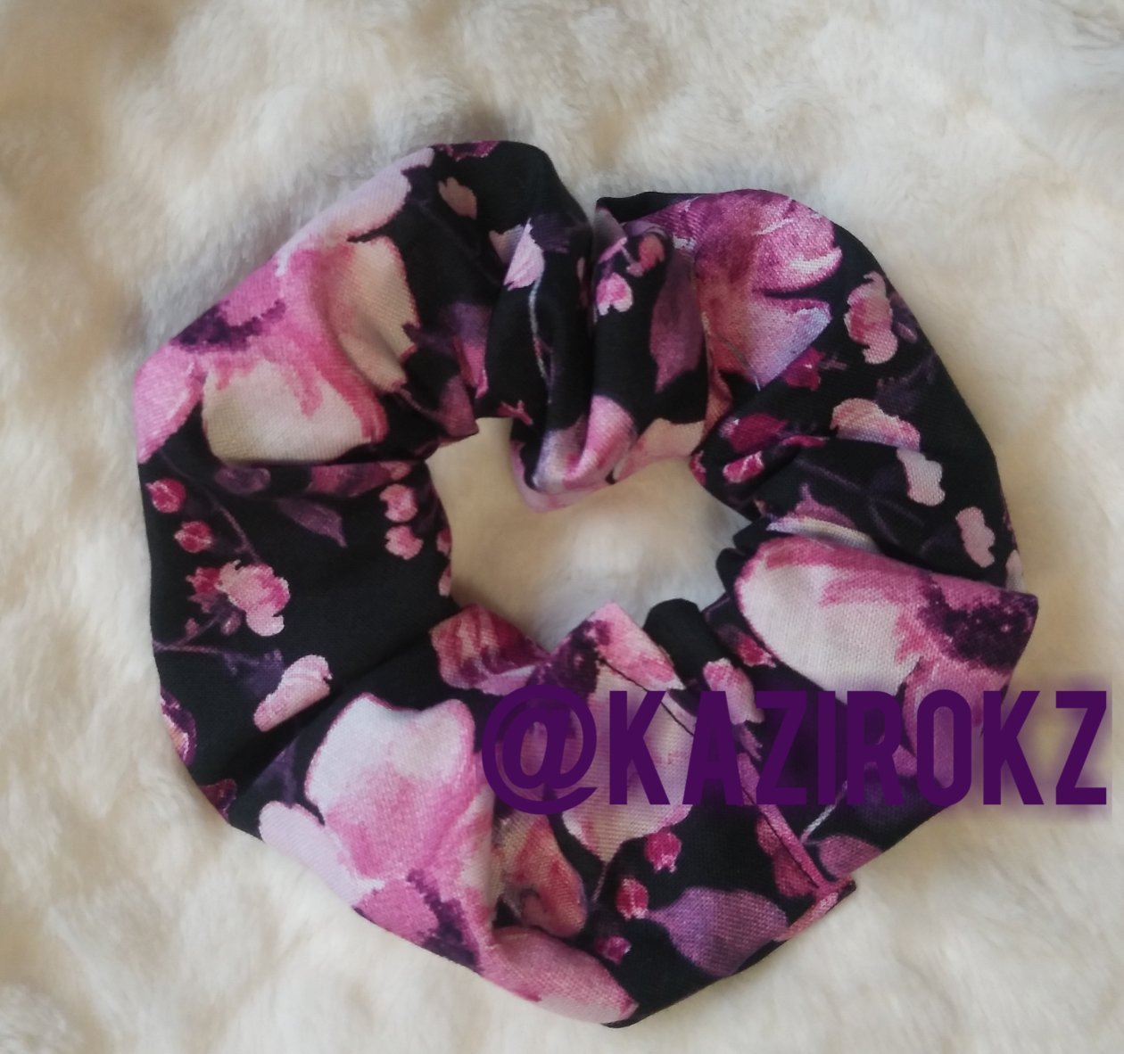 Purple & Pink Flower hair scrunchie