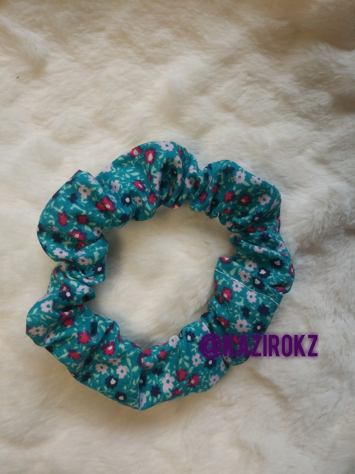 Turquoise Flower hair scrunchie