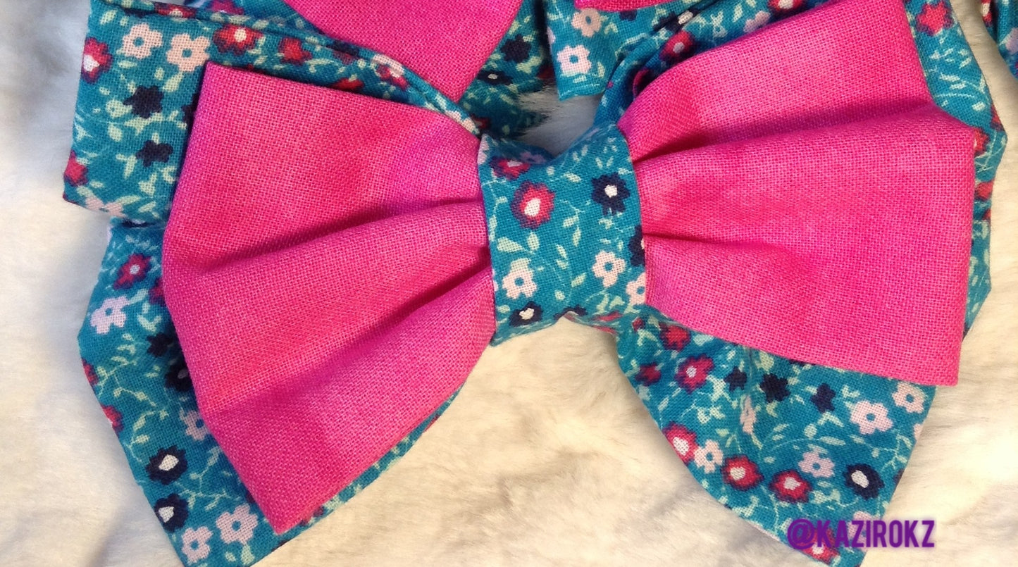 Turquoise/ Pink Hair Bow