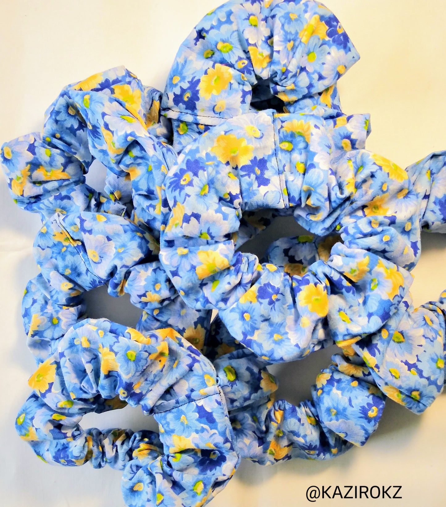 Blue Flowers print hair scrunchie