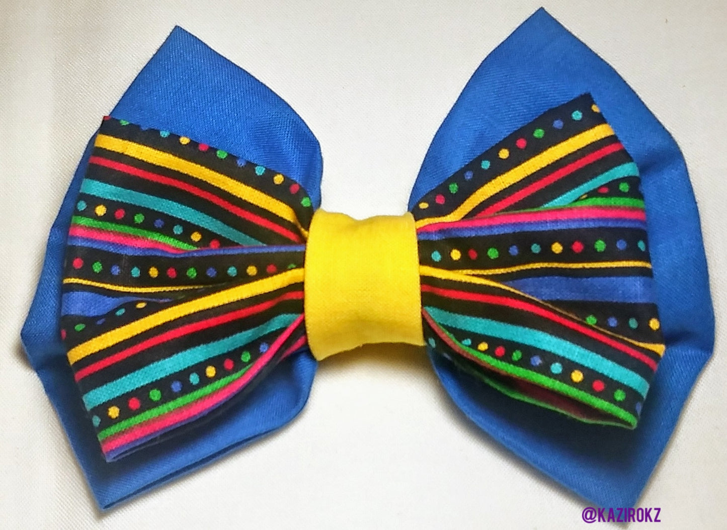 Royal Strips Hair Bow (unique hair bows)(Royal blue,yellow,black,strips)
