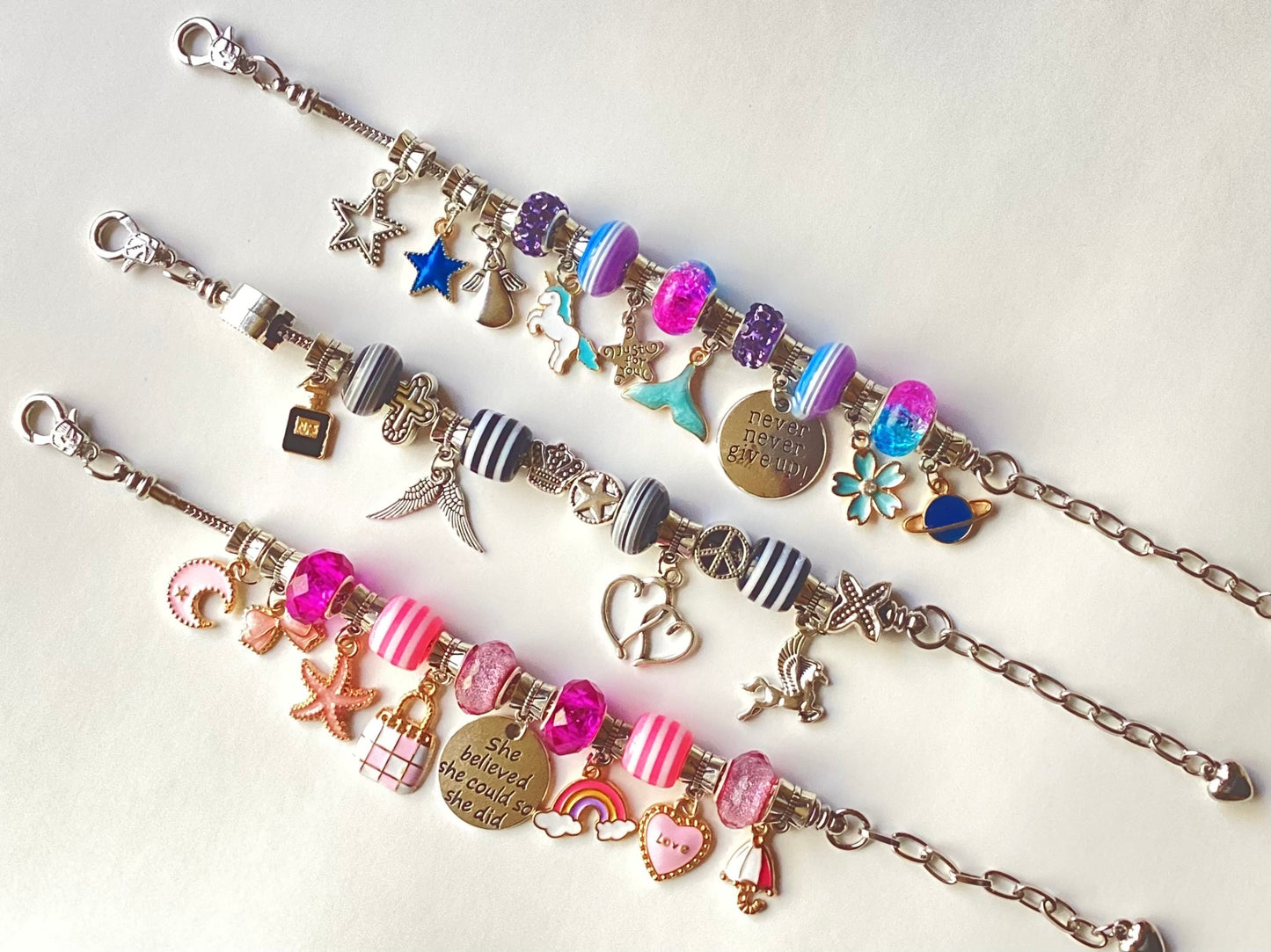 Chain Bracelets With Charms (Colorful / Silver)